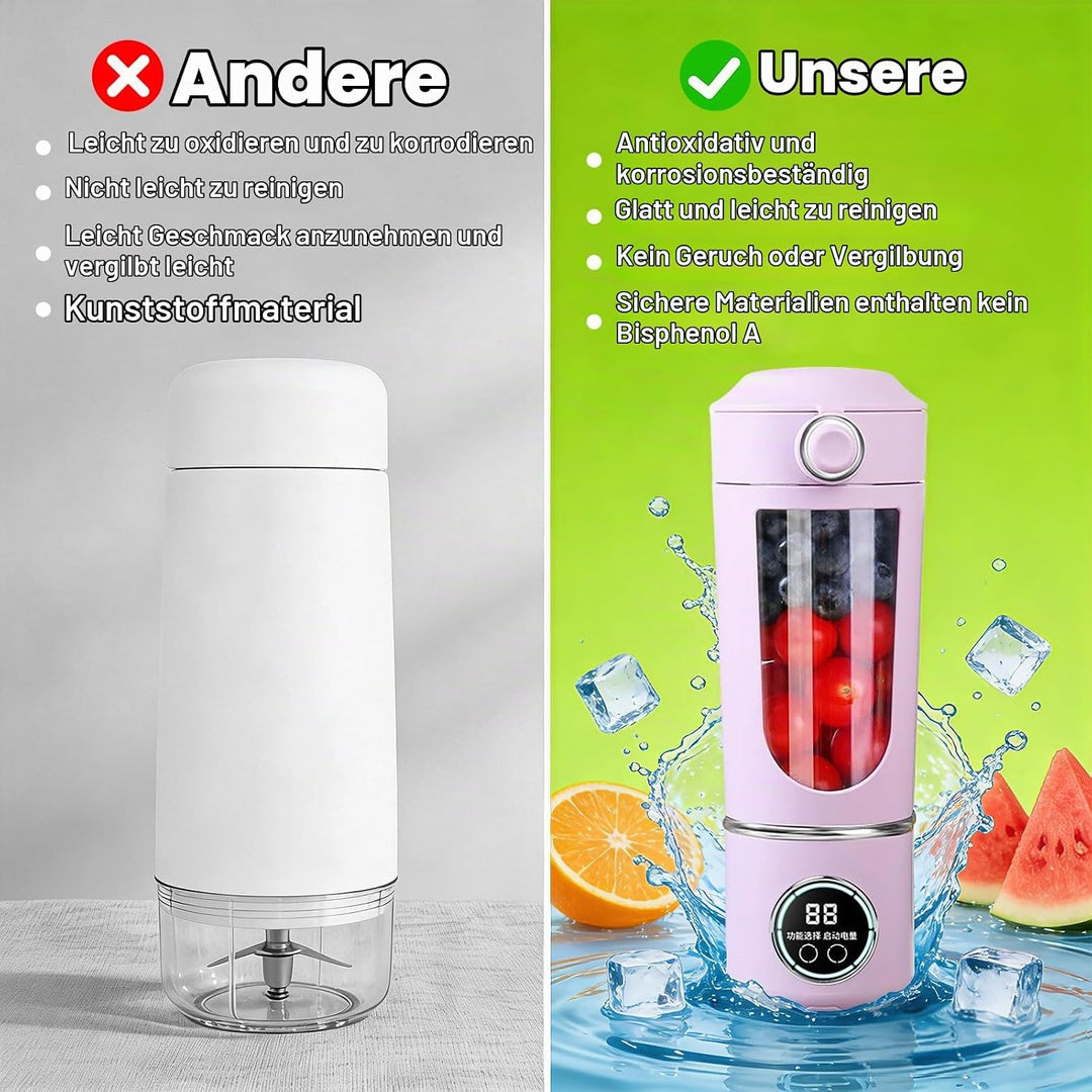 Tragbarer Mixer Smoothie Maker, 700 ml Kleiner Entsafter, Typ-C Wiederaufladbar, mit 12 Rostfreien K