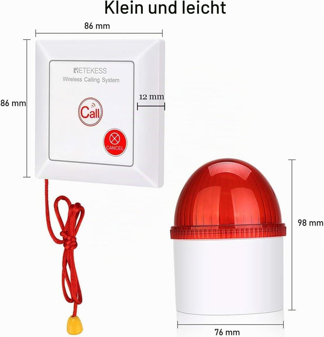 Retekess TH103 Notrufklingel für Zuhause , Hausnotruf Intern, wasserdichte IP54-Ruftaste mit SOS-Kab