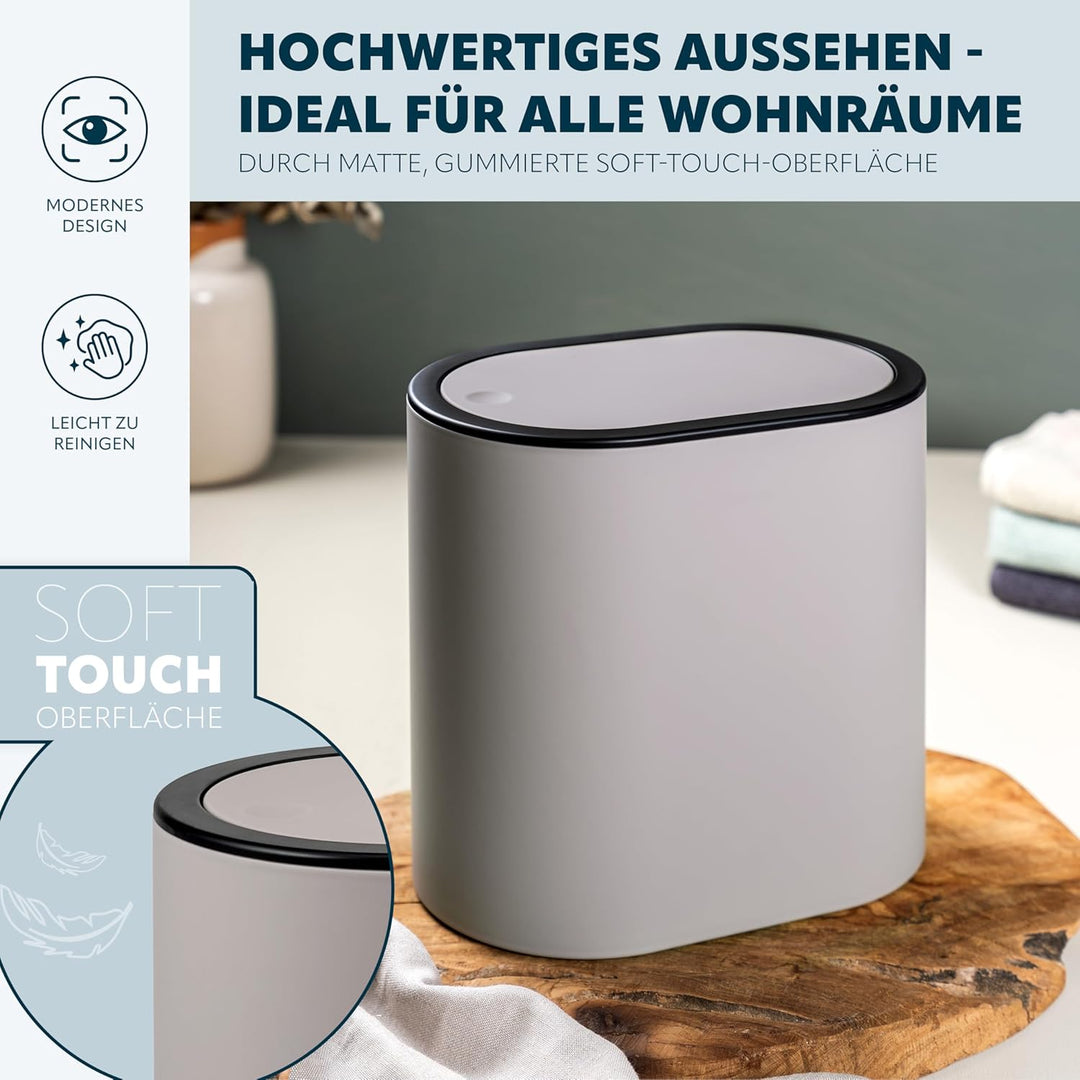 eluno ovaler Kosmetikeimer mit gummierter Softtouch-Oberfläche, Schwingdeckel & Schutzpads gegen Kra