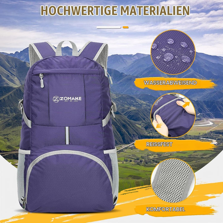 ZOMAKE 35 L Leicht Faltbarer Rucksack Packbare Backpacks, Kleiner Rucksäcke Wanderrucksack Wasserdic