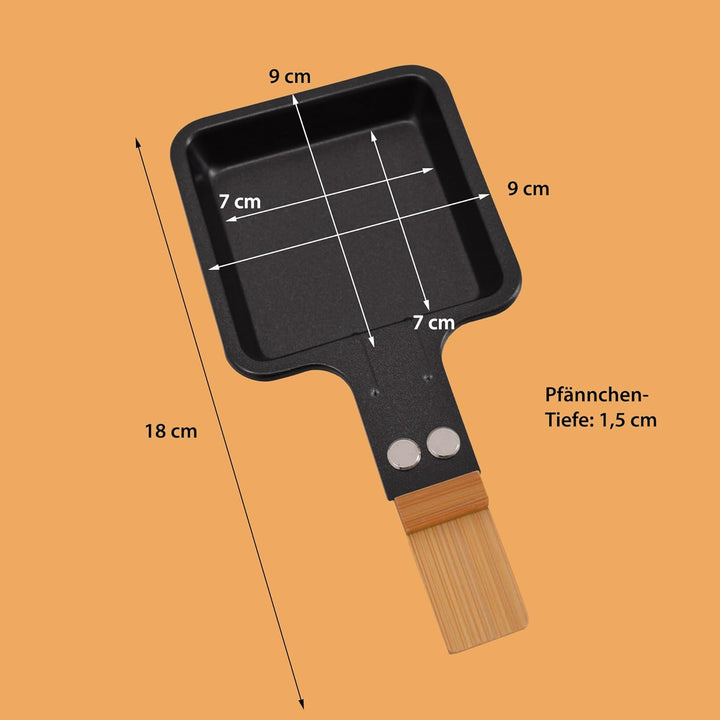 Syntrox 1 Raclette Pfännchen viereckig mit Bambusgriff, Grillzubehör, Raclettezubehör Antihaftbeschi