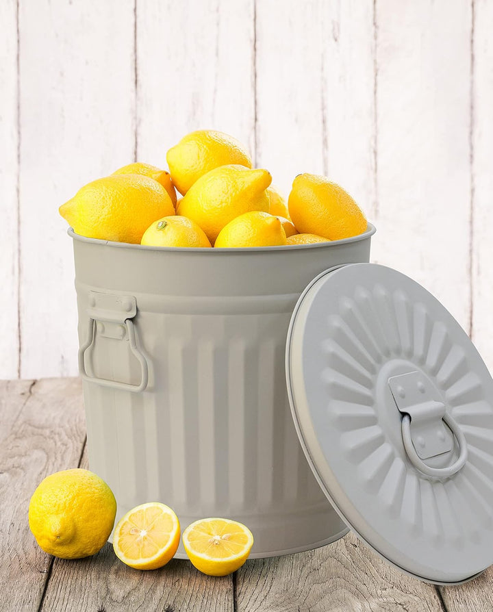 Jinfa 3 Sets Retrodesign Mülleimer mit Deckel | Grau | Ø Höhe 21,5 cm, 7 Liter 3 Stück - 7 Liter - Ø