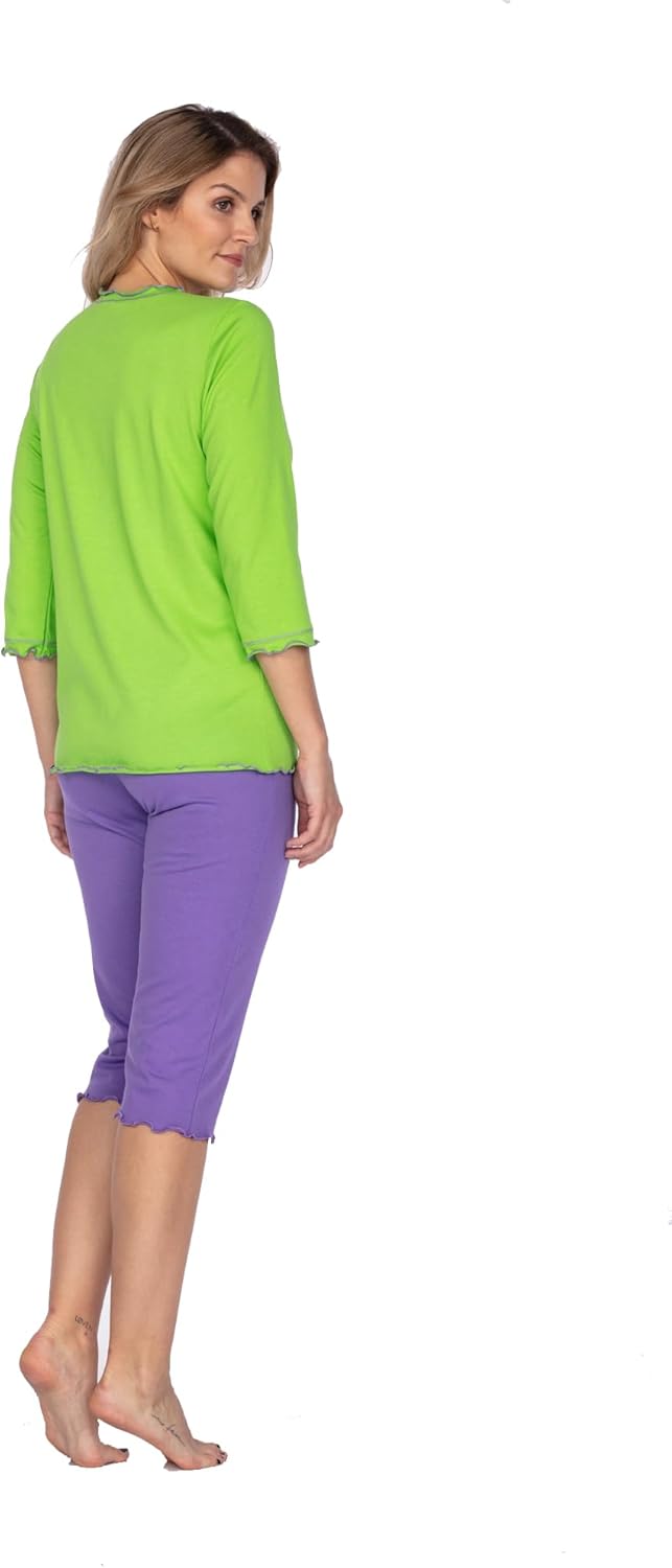 e.FEMME® Damen Schlafanzug 259 aus Baumwolle und Modal 38 Grün/Lila, 38 Grün/Lila