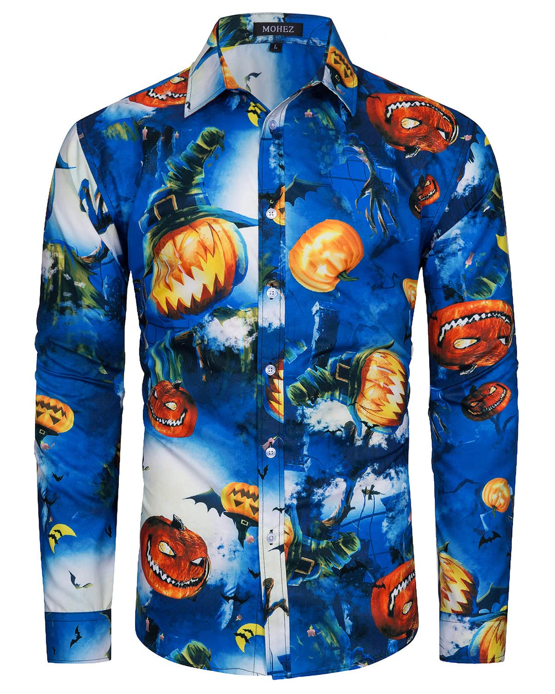 MOHEZ Herren Halloween Hemd Langarm Lustig Funky Kürbis Skull Schädel Druck Kostüm Urlaub Shirt Tops