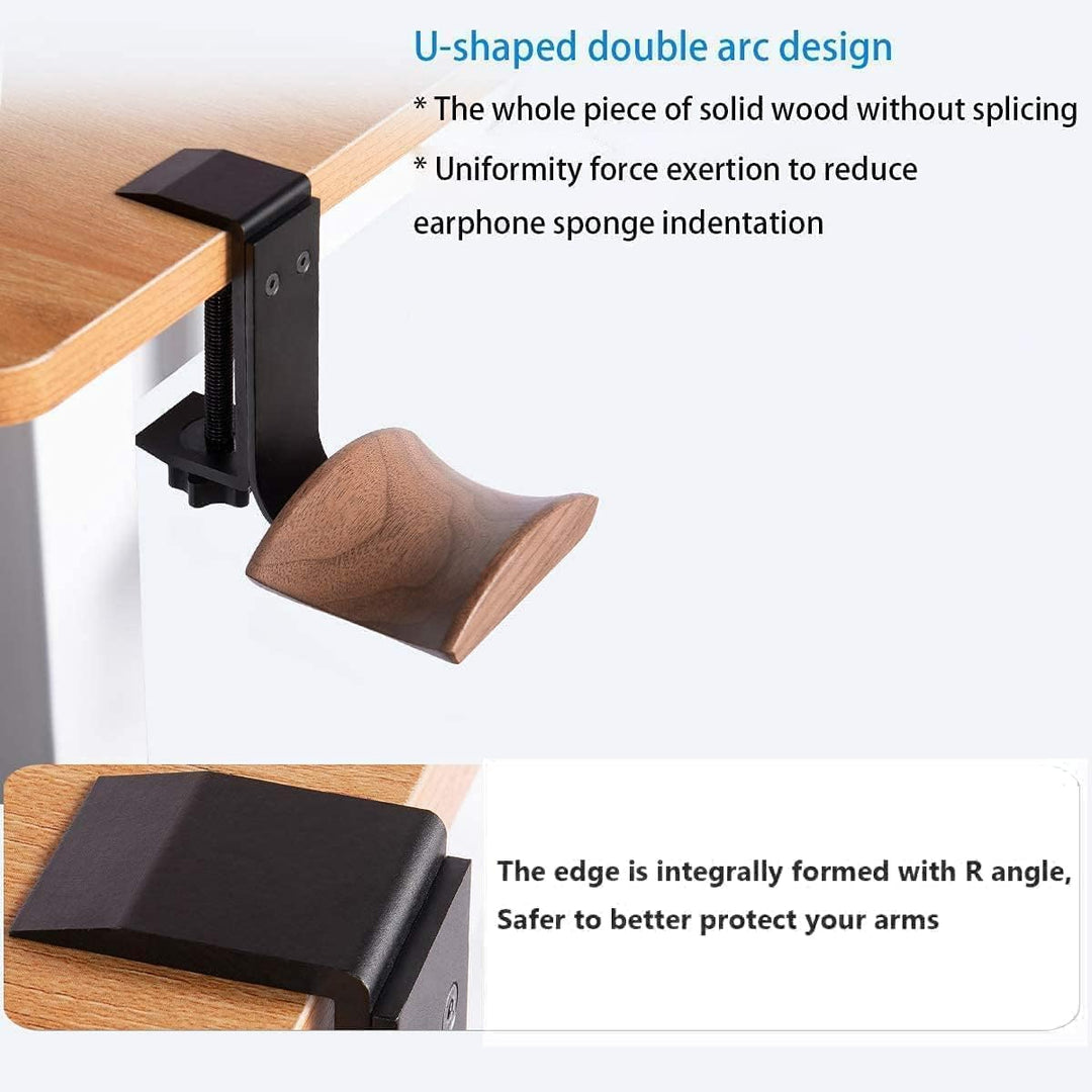 Kopfhörer Ständer mit 6cm Breiter Kopfstütze aus Nussbaum,Headset Halterung Verstellbar Clip Headpho