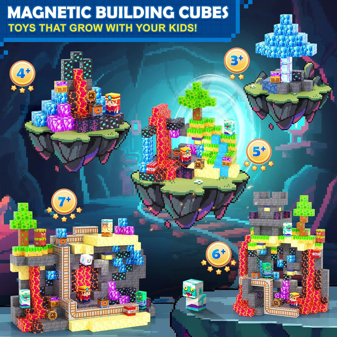 Coodoo Magnetische Bausteine - Baue Mine Magnet Welt für Kinder 4-8, Magnetische Fliesen Outdoor STE