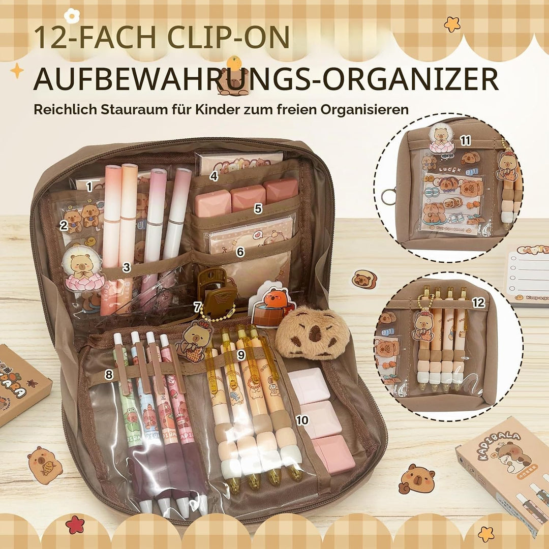 Capybara Schreibwaren Set mit Federmäppchen: Niedliches Geschenkset für Kinder und Schüler - perfekt