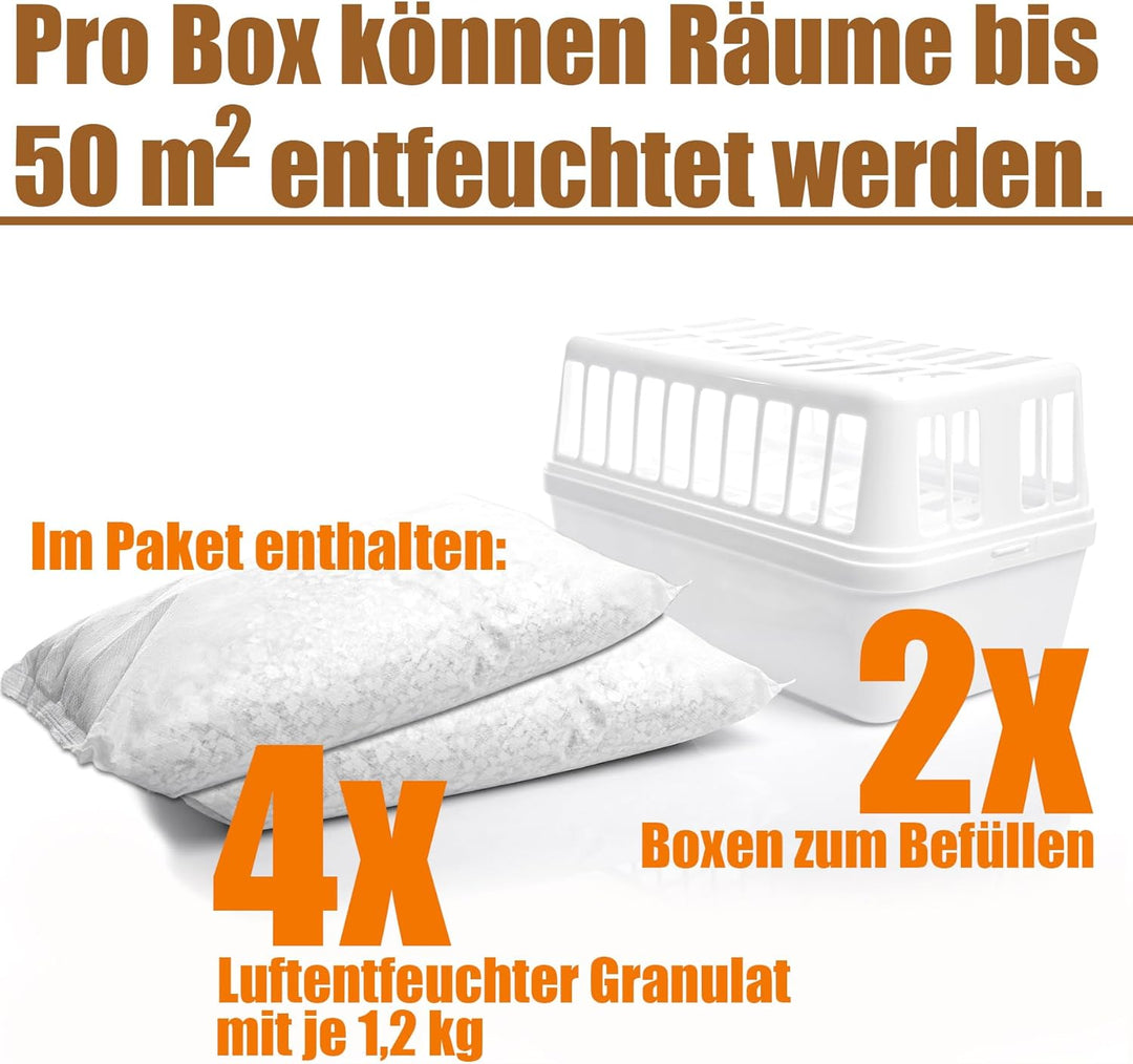 BigDean 2 Stück Luftentfeuchter + 4x 1,2kg Luftentfeuchtergranulat Nachfüllpack – Feuchtigkeits-Stop