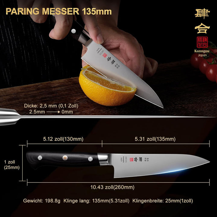 kanngou Classic. Japanisches Messer aus AUS-8 Stahl mit Kompletter Räuchergriff (Paring Knife, 13.5