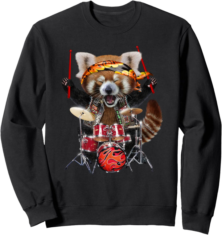 Punkrock roter Panda spielt Schlagzeug Sweatshirt