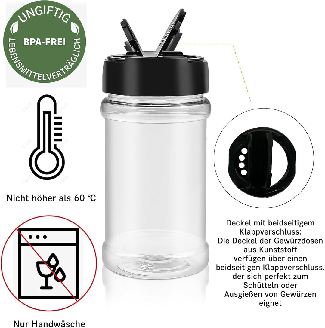 20 Stück Gewürzgläser aus Kunststoff mit Streudeckel – 150 ml / 5 oz Kleine Gewürzbehälter, Runde Ge