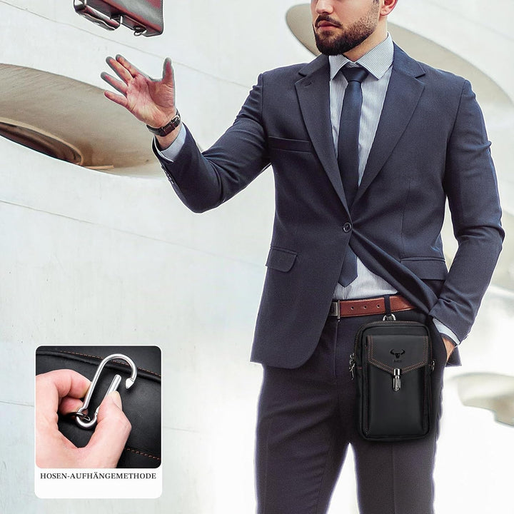 BAIGIO Handytasche Leder Vintage Gürteltasche Herren Hüfttasche Klein Schultertasche Umhängetasche R