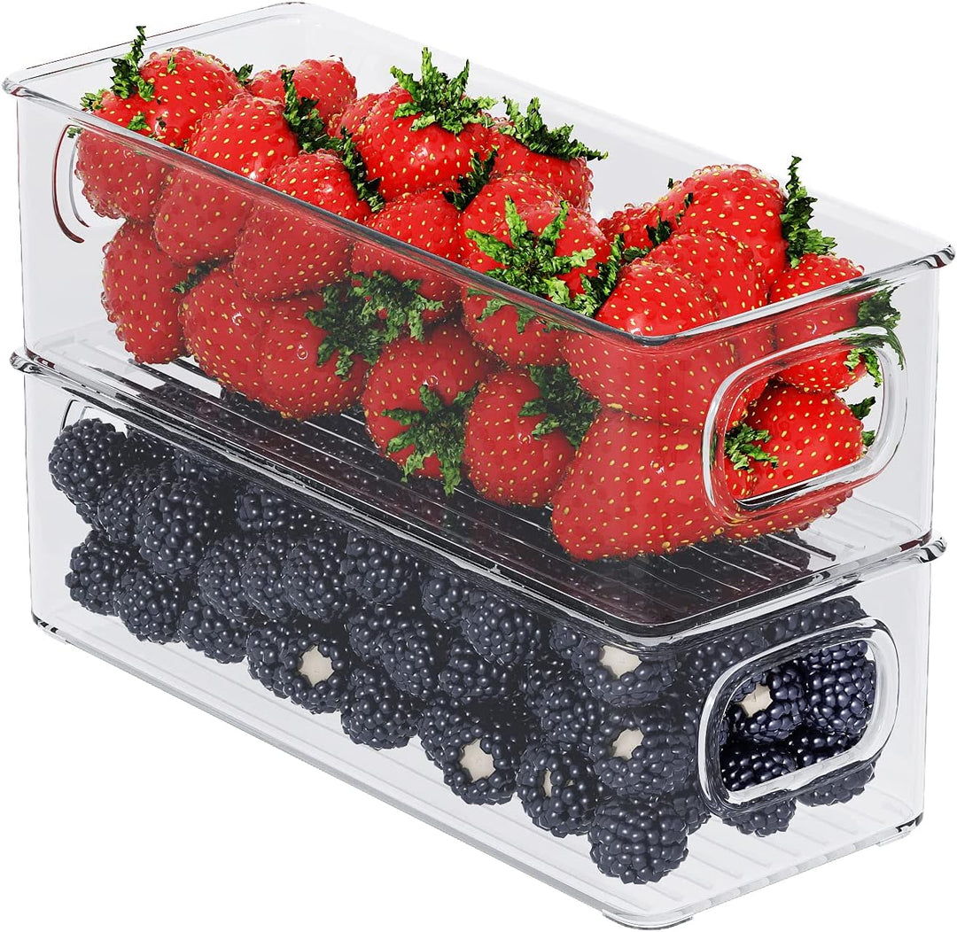 FINEW Kühlschrank Organizer 4er Set, Stapelbar Küchen Aufbewahrungsbox, Klein Kühlschrank Boxen mit