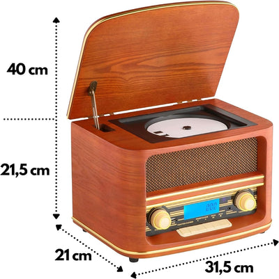 Nostalgie Kompaktanlage | Bluetooth | LCD Display | Retro Radio Holz mit CD Player | USB | Musikanla