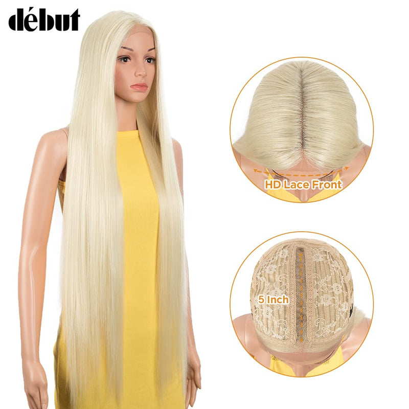 DÉBUT Lace Front Perücke Super lange Glatte Perücke für Damen 95 cm 260g Kunsthaar Hitzebeständige F