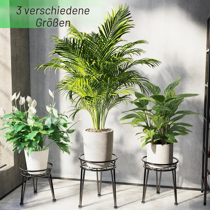 Santentre 3er Set Pflanzenständer, Schwerlast Blumenständer Schwarz Pflanzenregal Outdoor, Rostfreie