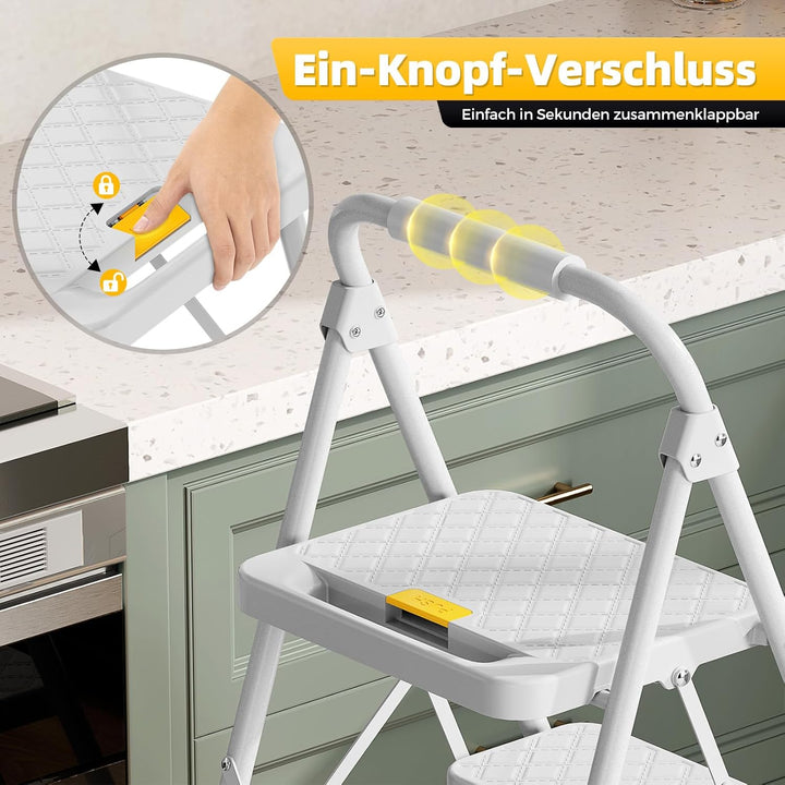 KINGRACK Trittleiter 4 Stufen Klappbar, Leiter mit Sicherheitsschloss | Haushaltsleiter Klapptritt m