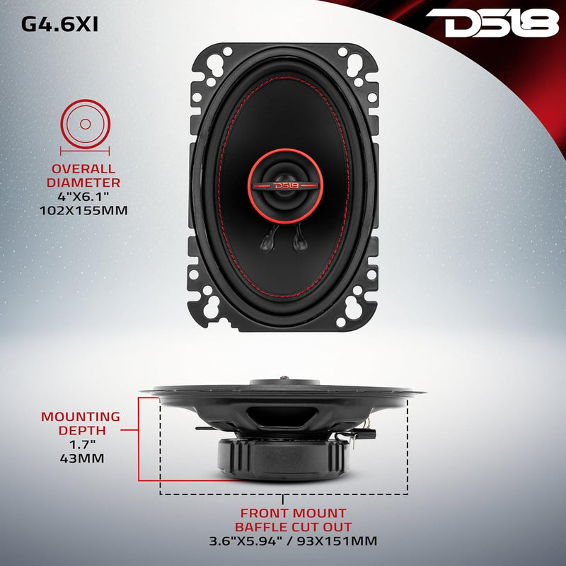 DS18 GEN-X4.6 4x6 135 Watt 2-Wege-Koaxial-Lautsprecher 4-Ohm - Verkauft als Paar 2 Schwarz Neues Mod