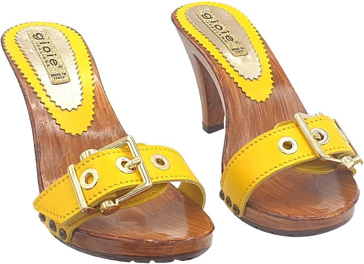 Kiara Shoes Bequeme Clogs mit gelbem Band und Absatz 9 - G6136 Giallo (41 EU, GELB) 41 EU Gelb, 41 E