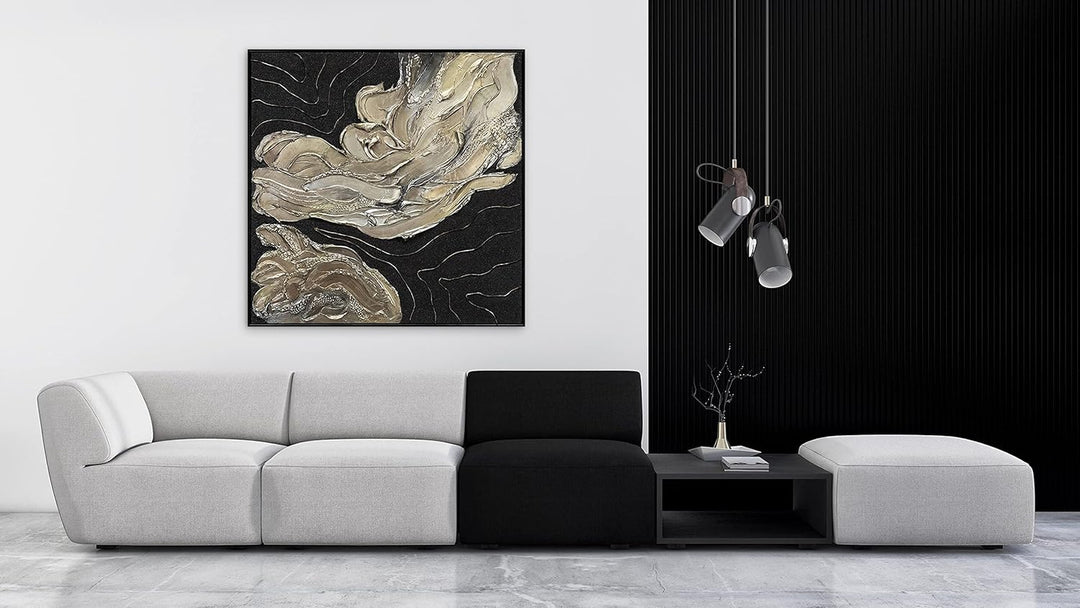 YS-Art Luxus Abstrakt Acryl Gemälde auf Leinwand Blues handgemalt Wandbilder Wohnzimmer modern Wohnd