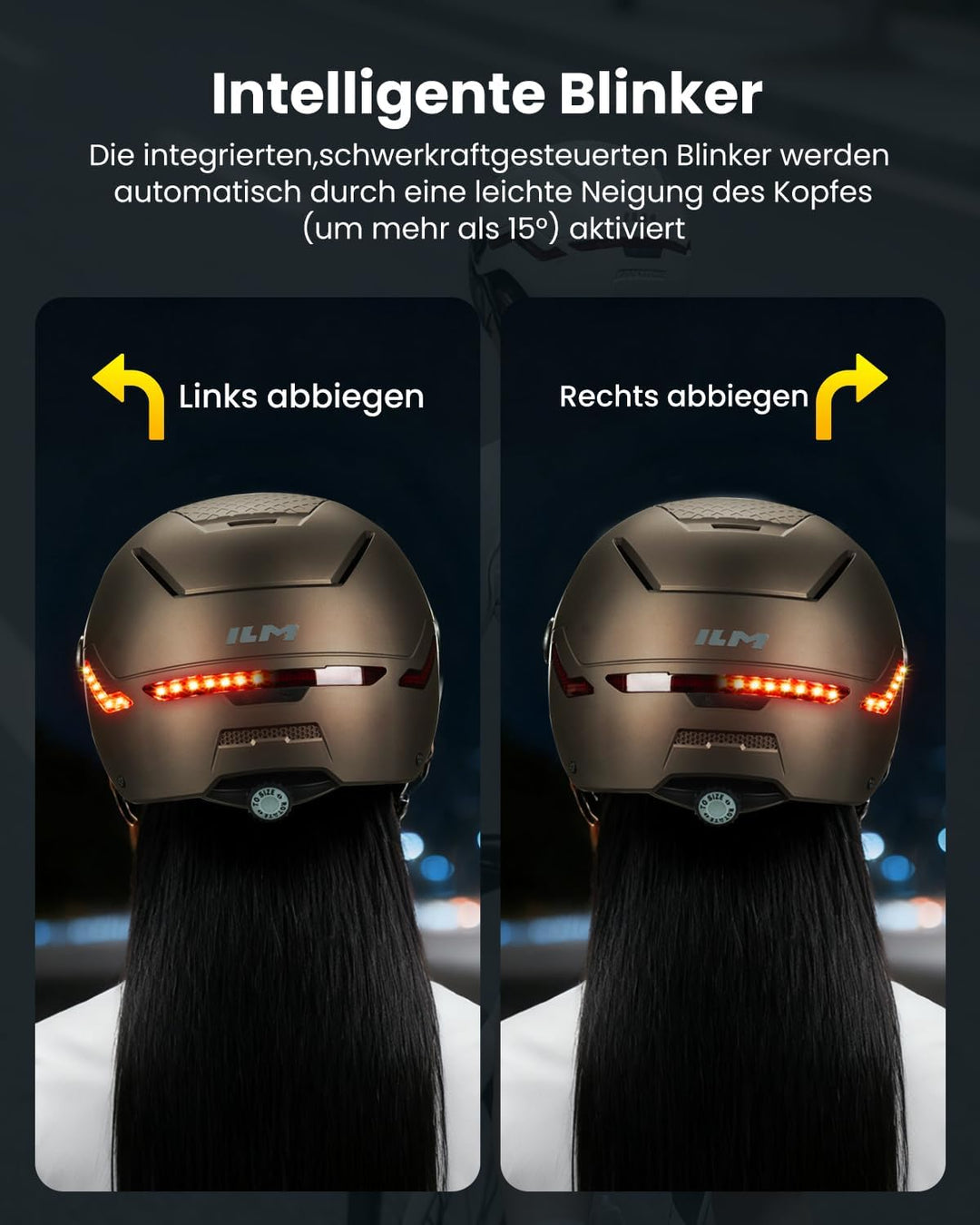 ILM Fahrradhelm Herren Damen mit Visier und LED Licht Beleuchtung Automatischem G-Sensor für Blinker