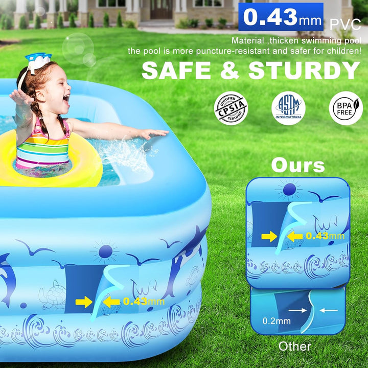 LanOcean Aufblasbarer Pool Erwachsene mit Lichter, Solar Swimmingpool Kinder mit 12 Beleuchtungmodi,