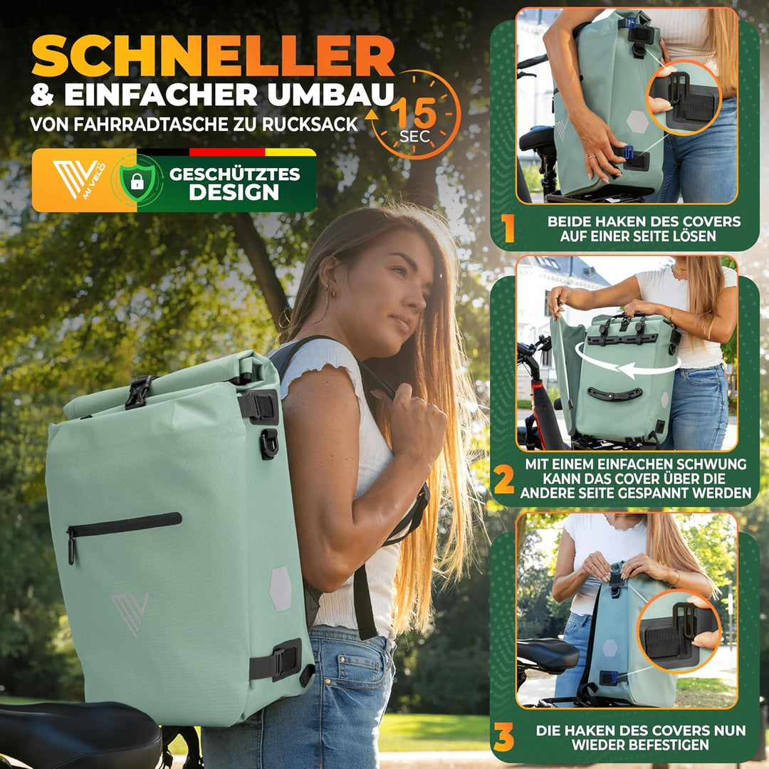 MIVELO 3in1 Fahrradtasche für Gepäckträger I Rucksack &amp; Gepäckträgertasche hinten - in 15 Sekunden u