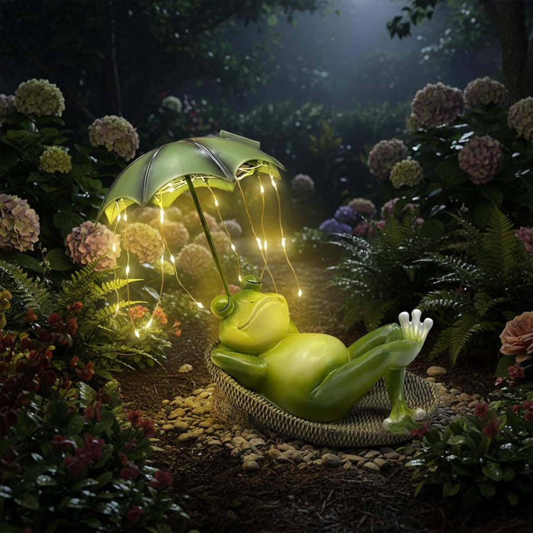 lifemet Outdoor Solar Frosch Garten Dekoration - Lustig Frösche Einschirm Figurch Garten Statue，IP65