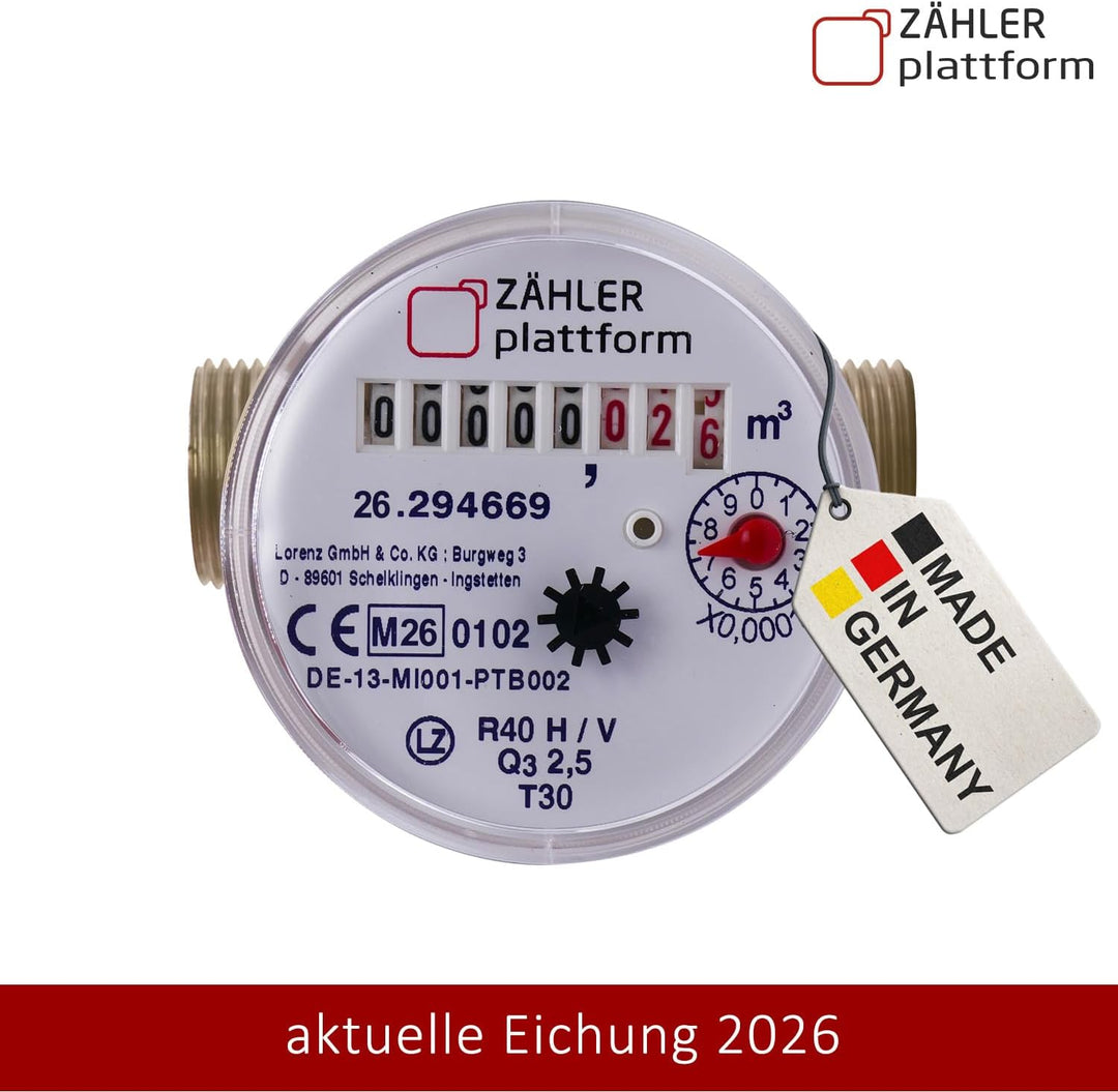 ZÄHLER plattform Zapfhahn Wasserzähler Set Durchfluss Qn 1,5, Kaltwasser, Baulänge 80 mm Eichung 202