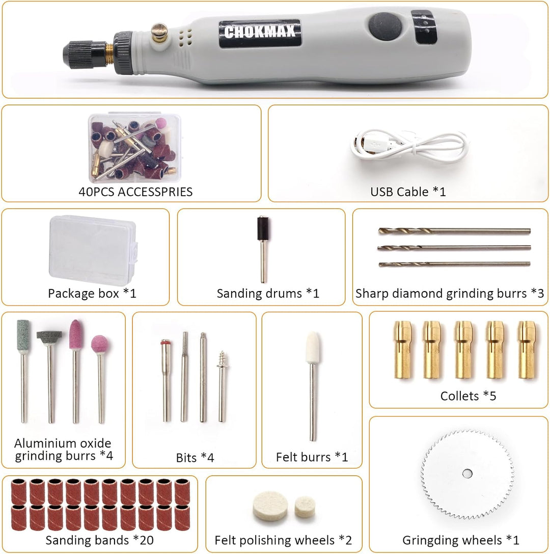 CHOKMAX Mini Multifunktionswerkzeug, 3.7V Li-ion Mini Rotary Multi-Tool Kit mit variabler Geschwindi