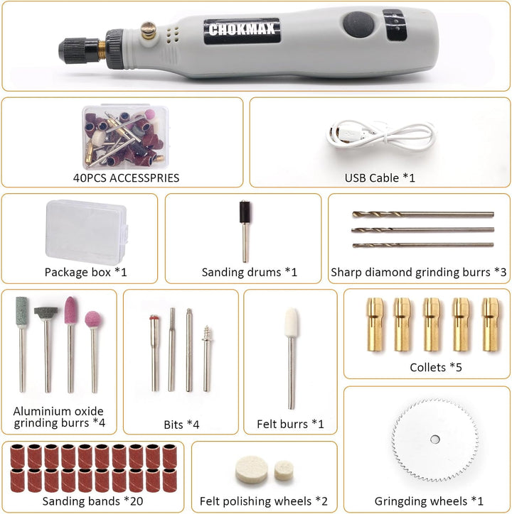 CHOKMAX Mini Multifunktionswerkzeug, 3.7V Li-ion Mini Rotary Multi-Tool Kit mit variabler Geschwindi