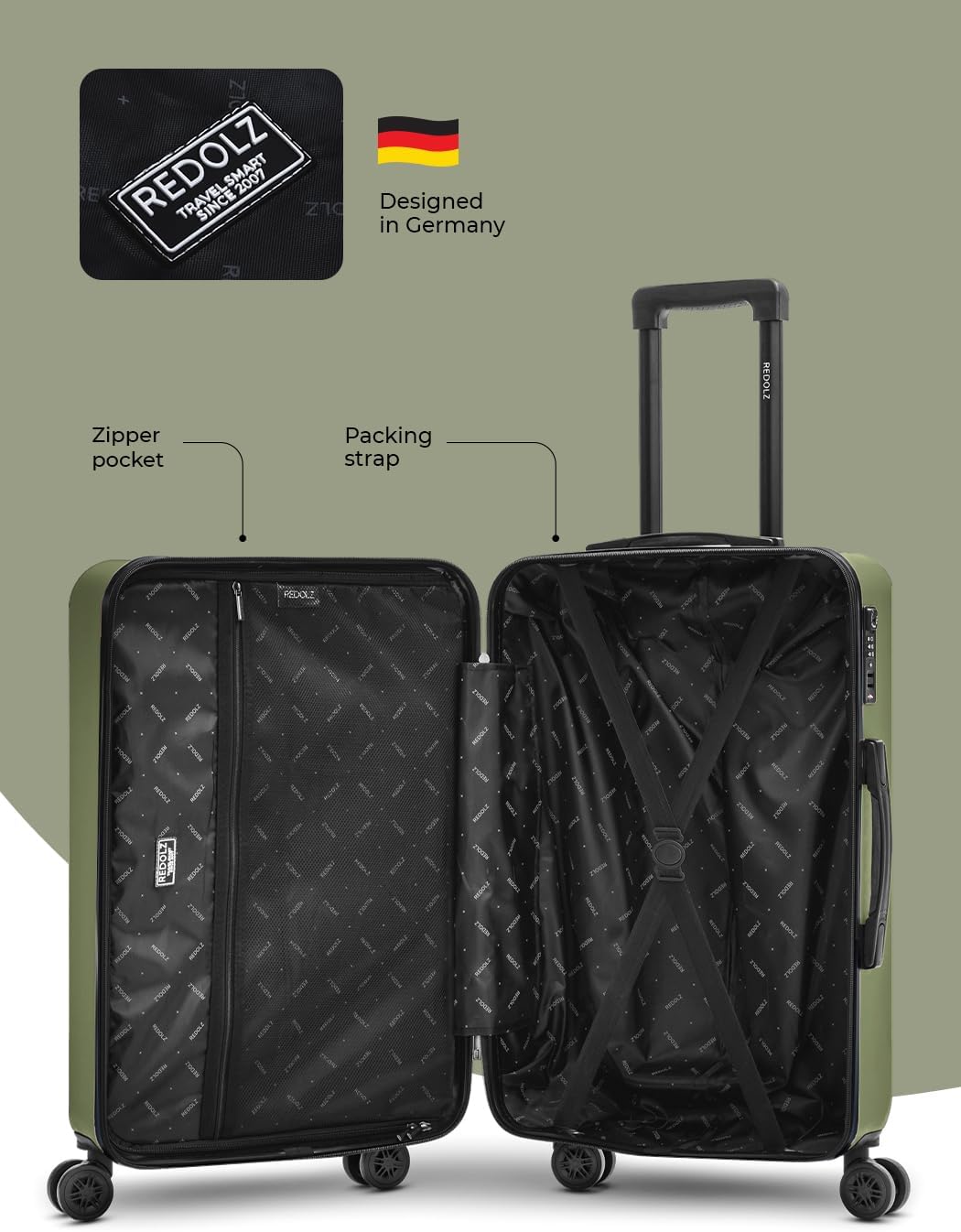 REDOLZ mittelgrosser Hartschalen Check-in Koffer | Trolley 44 x 25 x 67 cm aus hochwertigem ABS Mate