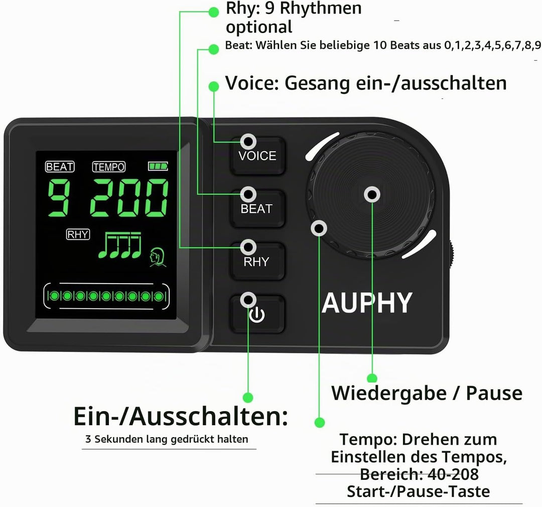 Wiederaufladbares Digitales Metronom für Schlagzeug Gitarre Bass Ukulele Saxophon Klavier usw, Schwa