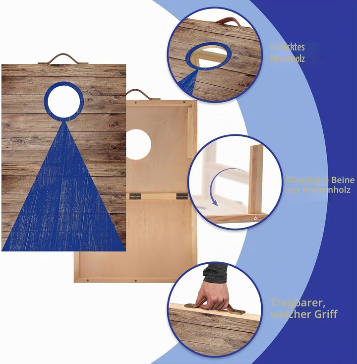 NZQXJXZ Cornhole Spiel Outdoor, 60 x 40 cm Faltbare Premium Corn Hole Boards aus Massivholz mit 6 Co