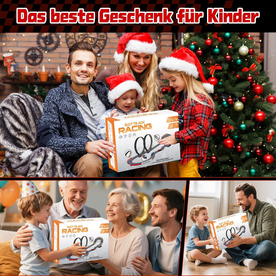 FORMIZON Elektrische Rennbahn Kinder, Doppelte Elektrische Rennstrecke Spielzeug mit 2 Handreglern,