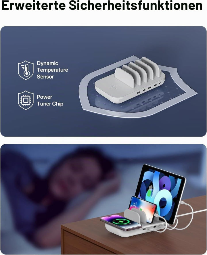 SooPii 70W Mehrgeräte-Ladegerät mit 5 Ports, 15W Wireless Charging und 25W USB C PD/PPS-Schnellladun