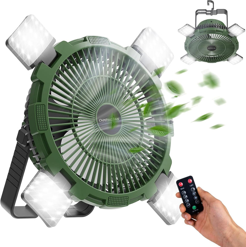Qoosea Camping Ventilator 3 IN 1 8000mAh Campingventilator Leise mit LED Licht für Zelt USB Tischven