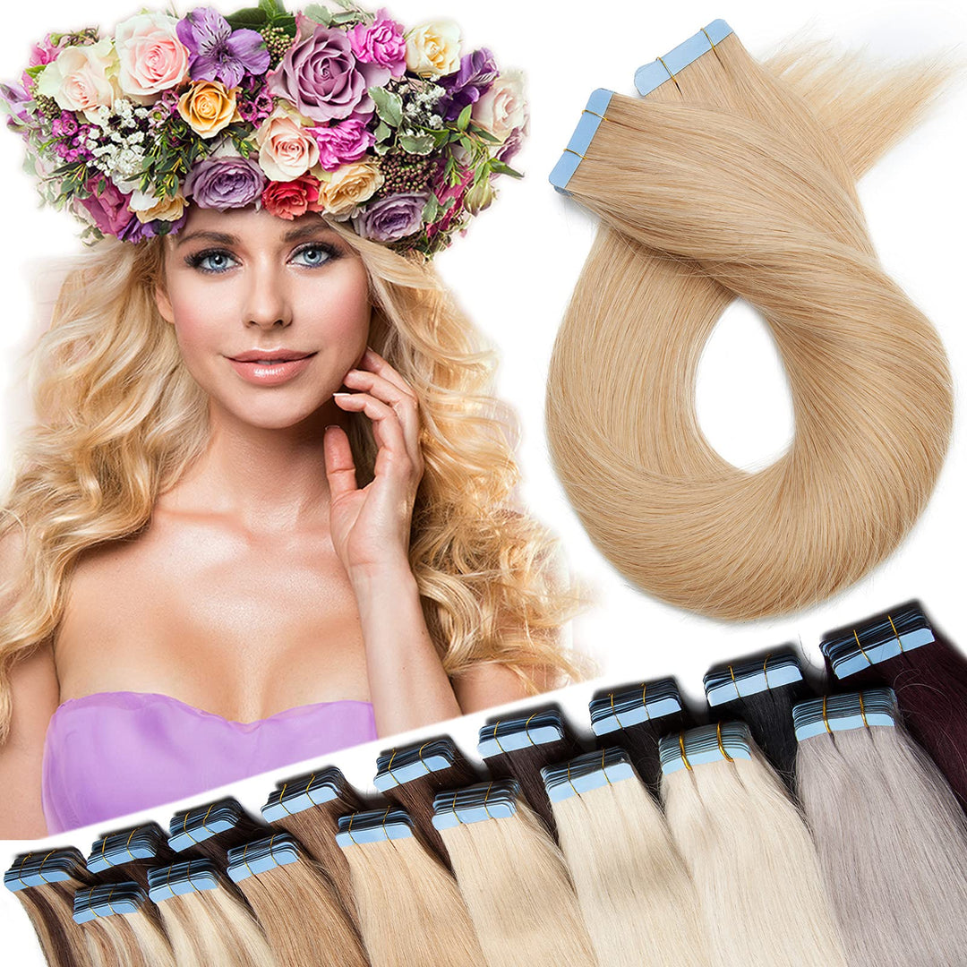 SEGO Tape in Extensions Echthaar Haarverlängerung Klebeband Haarteil 100% Remy Human Haar (40 stück+