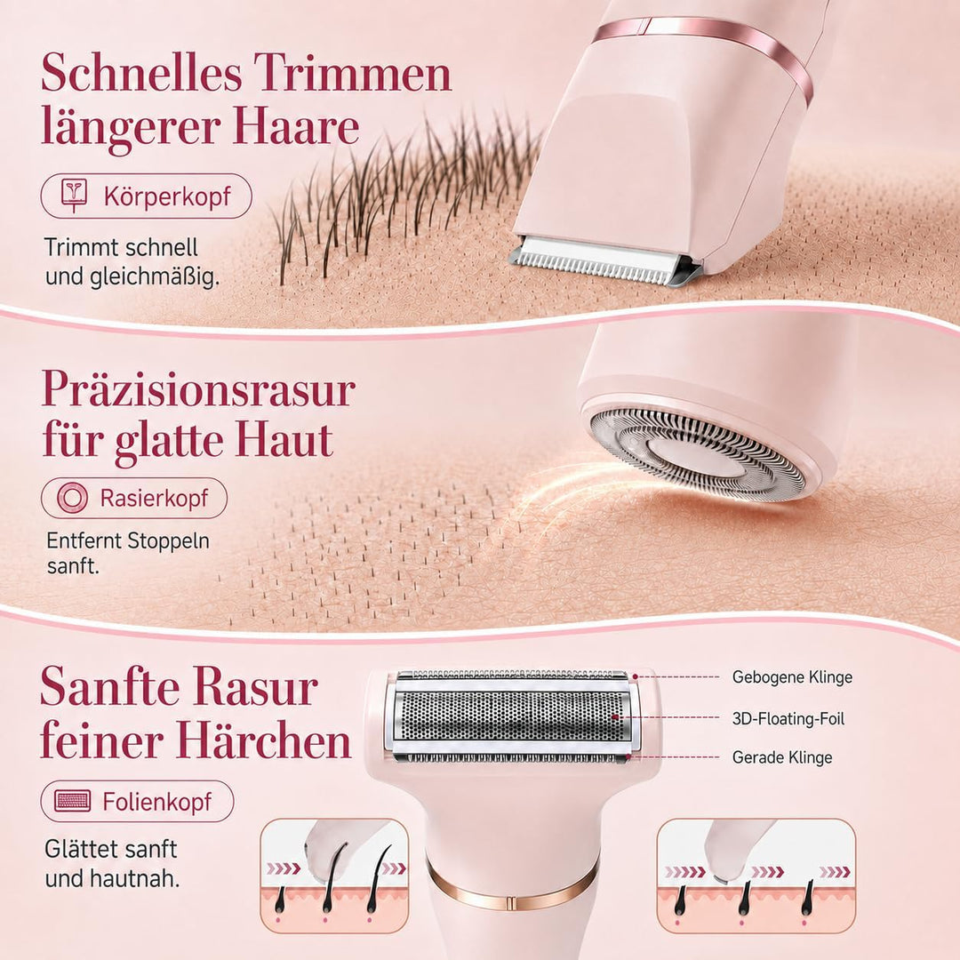 Rasierer Damen, 3-in-1 Intimrasierer für Frauen, für Körper &amp; Bikinizone Trimmer, Gesichtshaarentfer