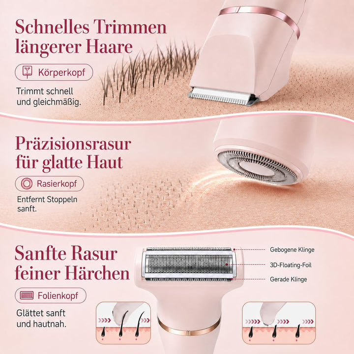 Rasierer Damen, 3-in-1 Intimrasierer für Frauen, für Körper &amp; Bikinizone Trimmer, Gesichtshaarentfer