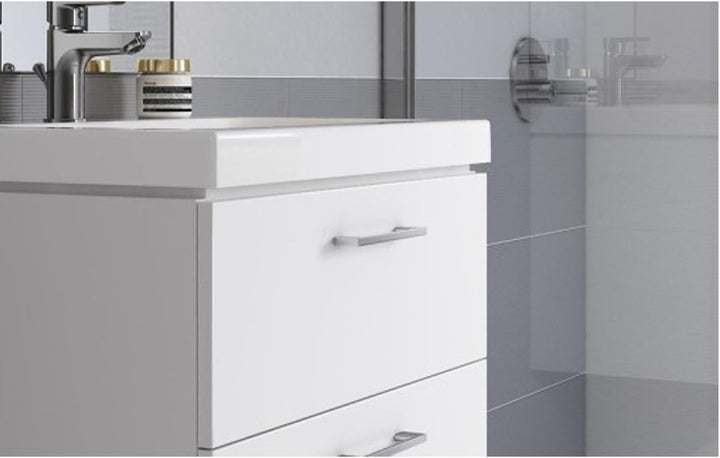 VBChome Badmöbel Waschbecken mit Unterschrank 80cm Waschtisch 2-Schubladen Weiss Lara, 80cm