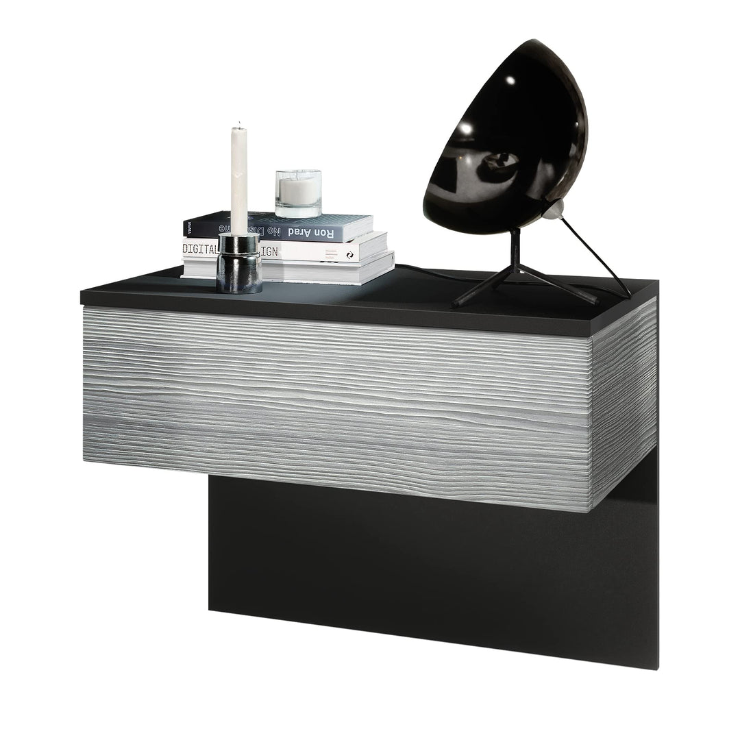 Vladon Nachttisch Sleep, Nachttischschrank mit Schublade zur Wandmontage, Schwarz matt/Avola-Anthraz