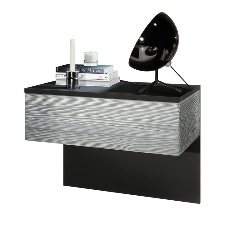 Vladon Nachttisch Sleep, Nachttischschrank mit Schublade zur Wandmontage, Schwarz matt/Avola-Anthraz