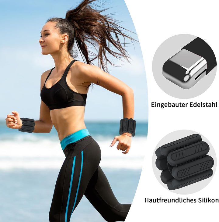 Gewichtsmanschetten 2er Set – Verstellbare Handgelenkgewichte &amp; Fussgewichte aus Silikon für Damen &amp;