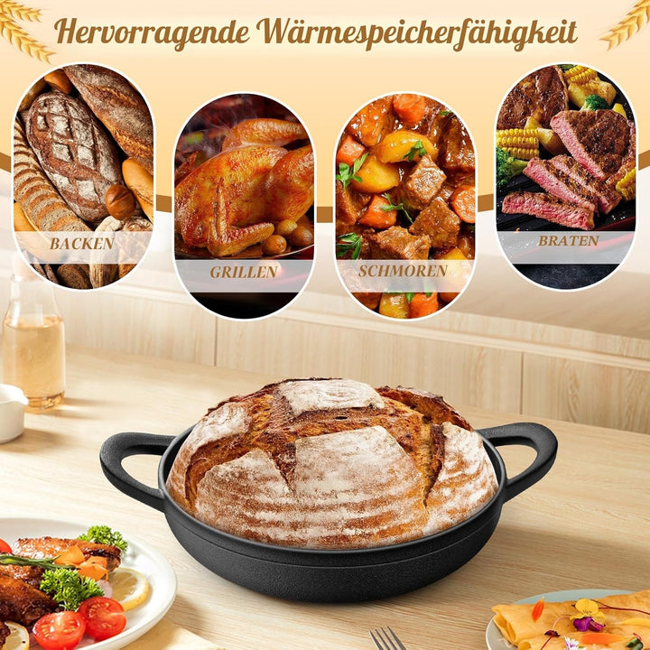 NZQXJXZ Gusseisen Topf Brot Backen 5.7L, Brotbackform mit Deckel, 26 cm Dutch Oven mit Brot Gärkorb