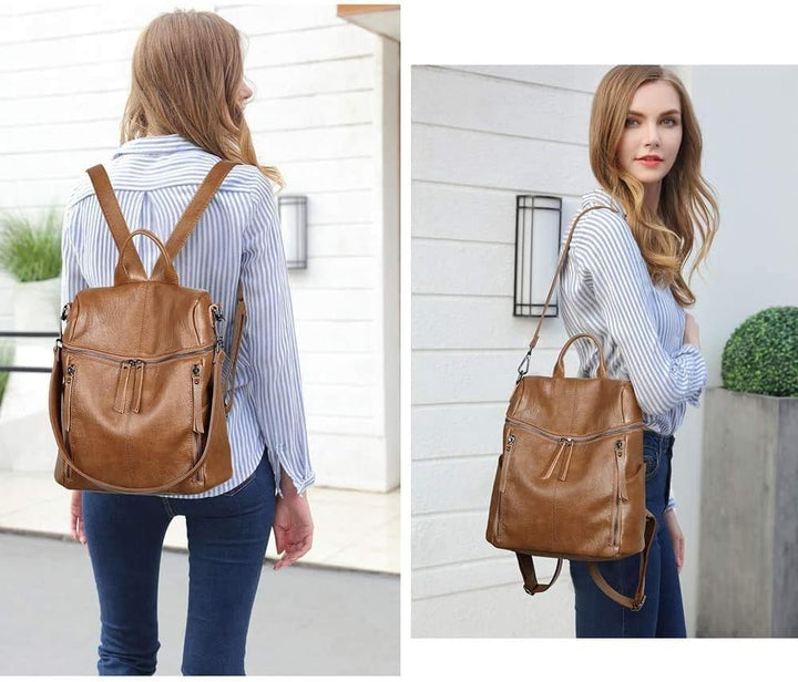 Damen Rucksack PU Leder, Lässig Lederrucksack 2 in 1 Rucksack Schultertasche Diebstahlschutz, Elegan