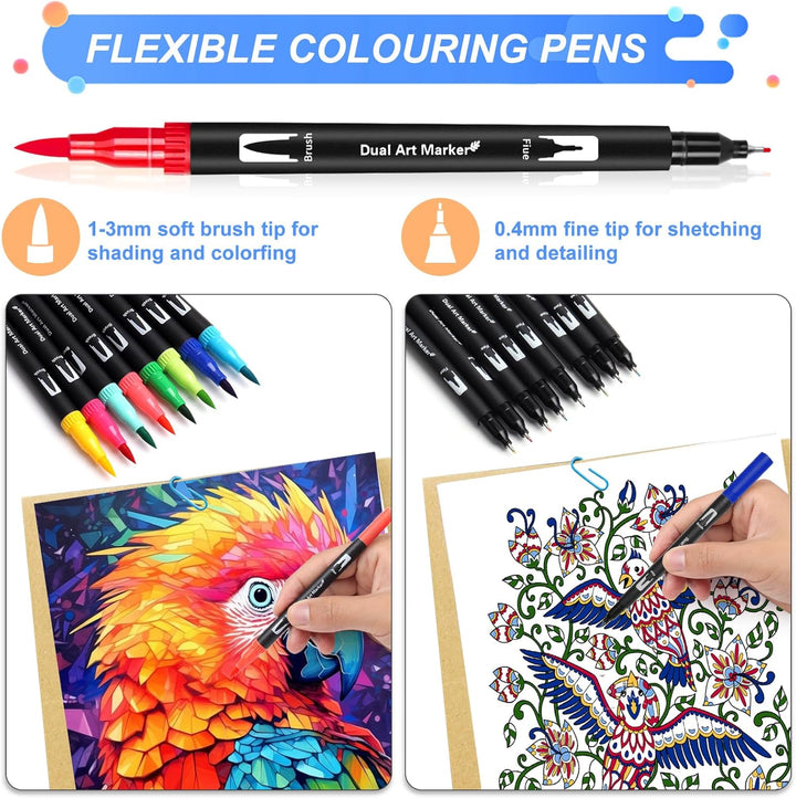 TrendGate Dual Brush Pen Set, 144 Farben Fineliner und Pinselstifte Set, Doppel Filzstifte Dicke und