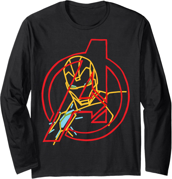 Marvel Avengers Iron Man Neon Line Logo Langarmshirt