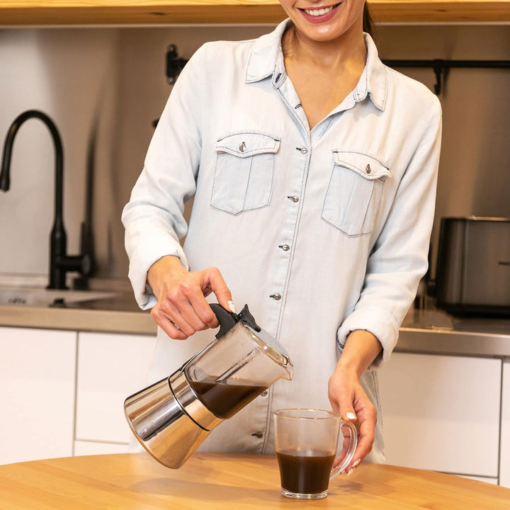 Espressokocher Klassisch italienische Perkolator-Mokakanne 360 ml - luxuriöses Kristallglas und rost
