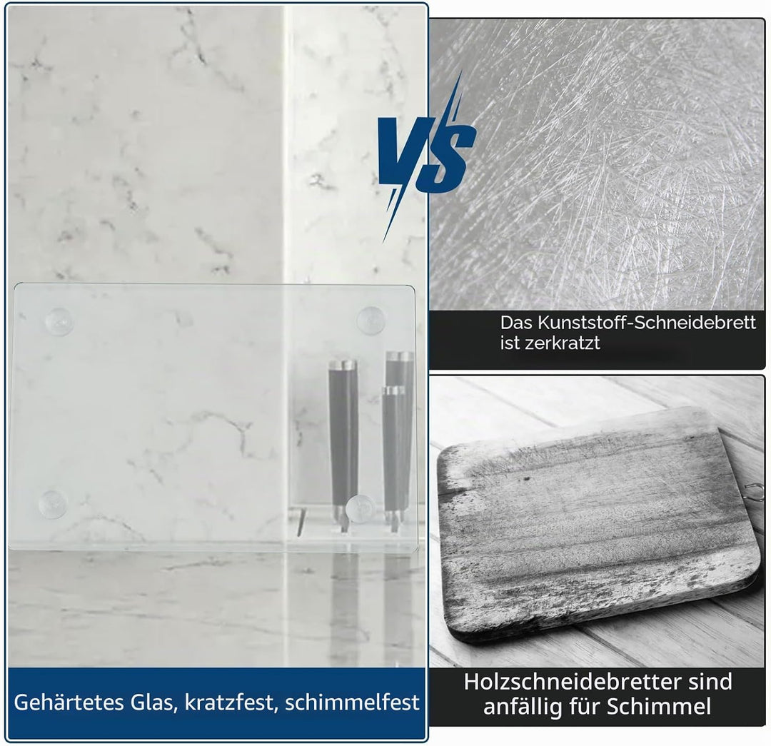 Garvee 2er Set gehärtete Glas-Schneidebretter – transparent, hitzebeständig, bruchsicher – rutschfes